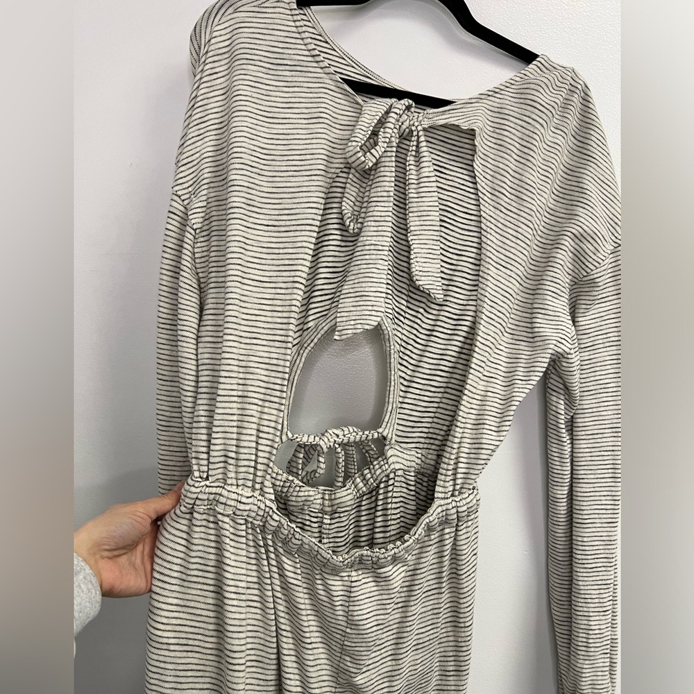 Free People This Is Your Sunday Striped Cutout Jumpsuit Size S Grey/White - Picture 9 of 13